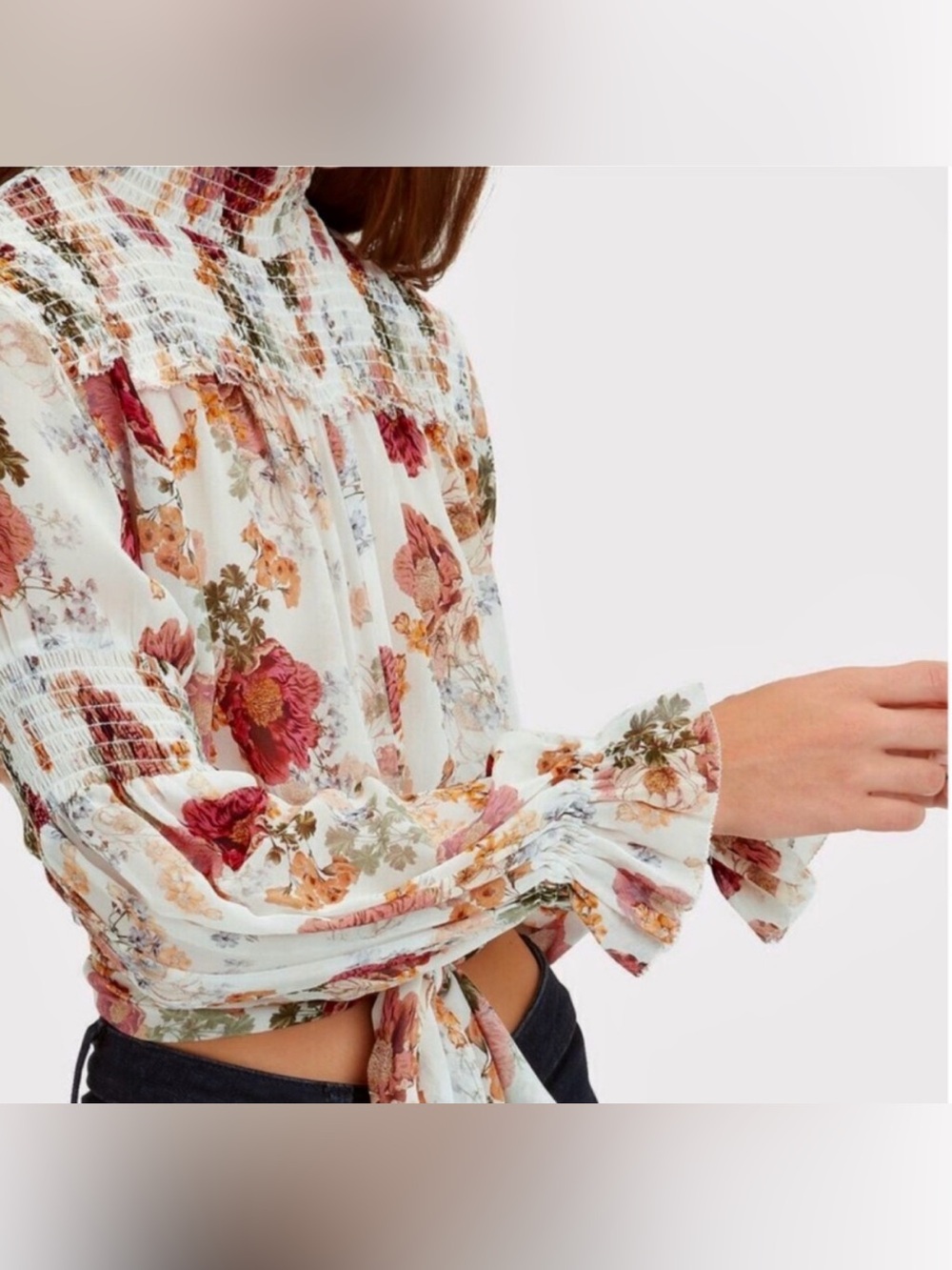 NICHOLAS Floral Silk Kaija Blouse Smocked High Neck Long Sleeve NWOT Small
